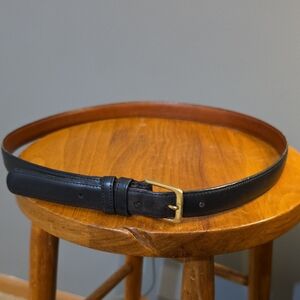 Men's Black Leather Belt with Brass Buckle